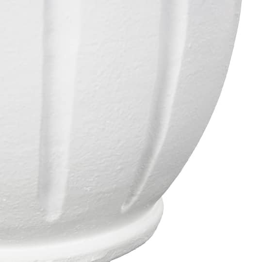 15.25" White with Light Brown Beads & Carved Grooves Decorative Vase